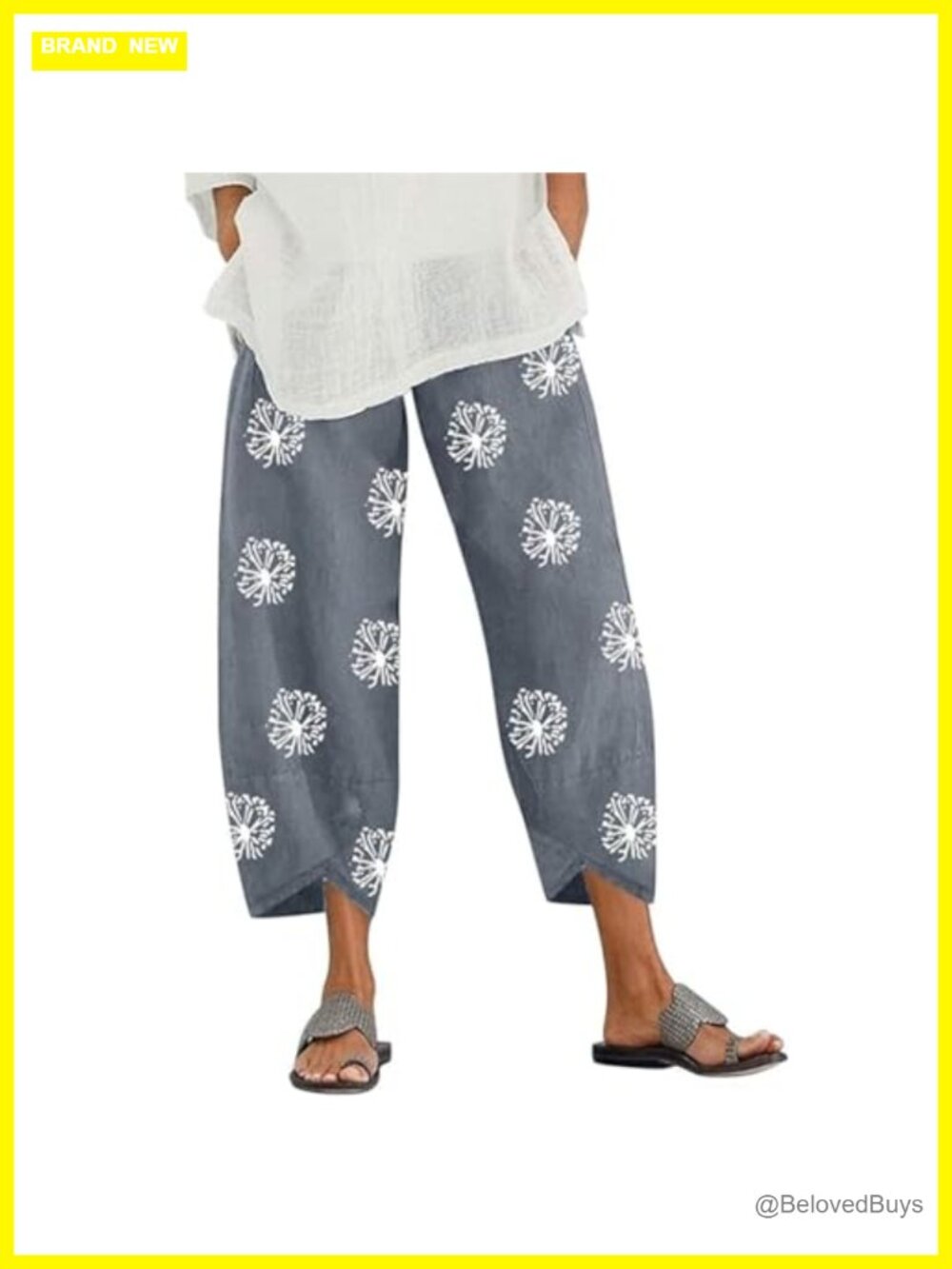 Linen Cotton Capri Pants Elastic Waist Casual Summer Cropped Trousers